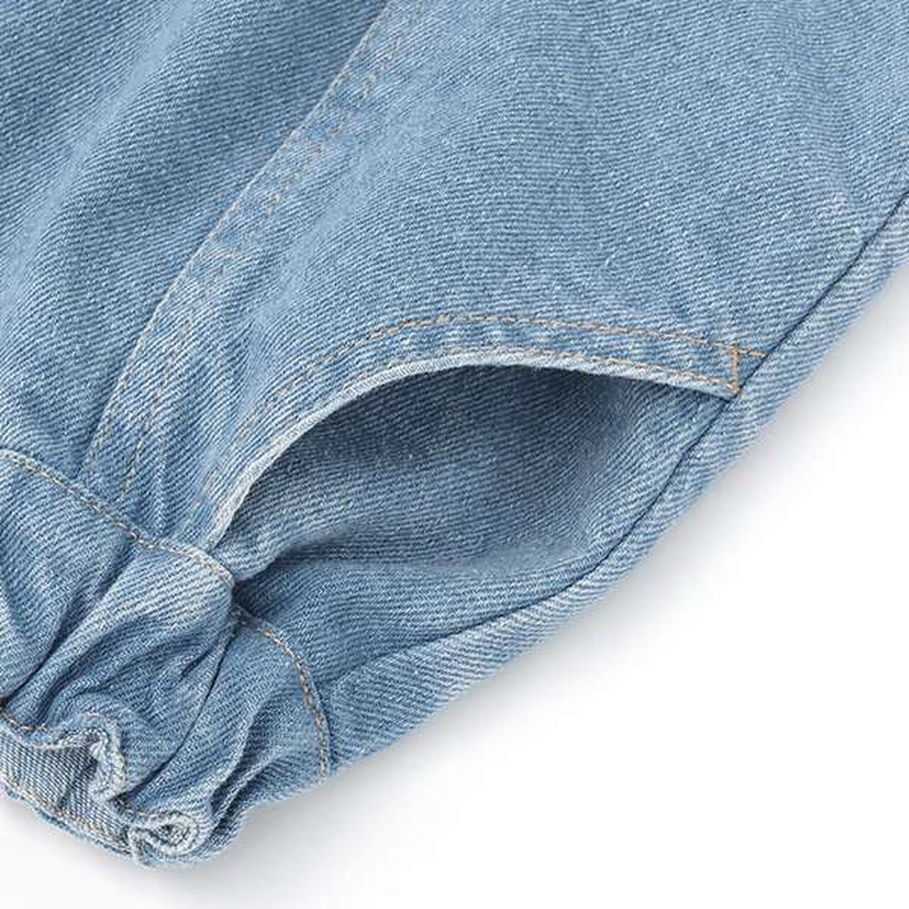 Stretch Denim Scallop Trim Skirt with Shorts,Sax blue, large image number 6