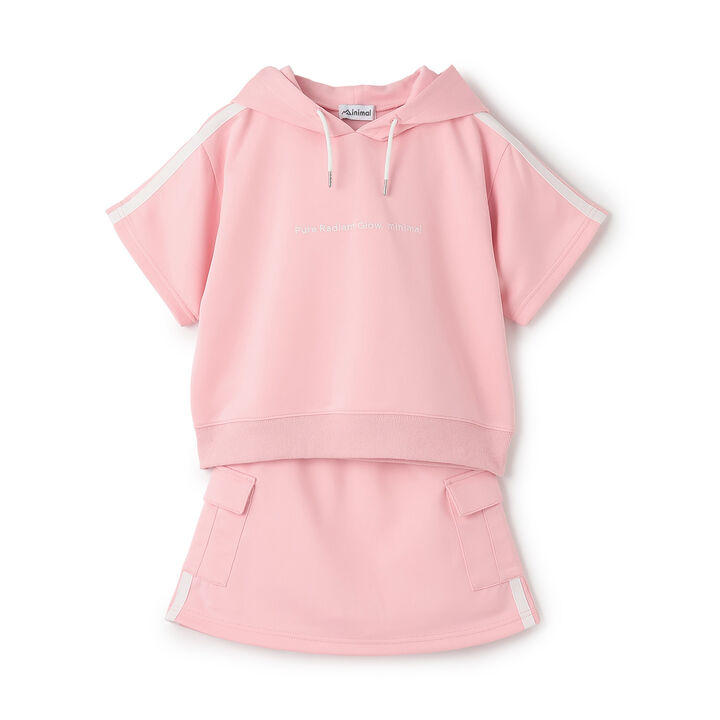 [Cool Touch] Striped Short-Sleeve Hoodie Outfit Set,Red, medium image number 5