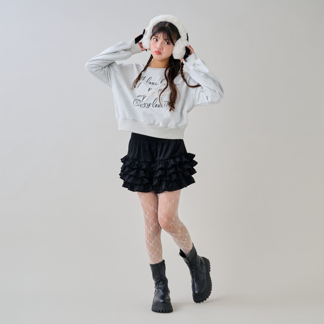 Tulle Ribbon Pullover,Charcoal gray, large image number 3