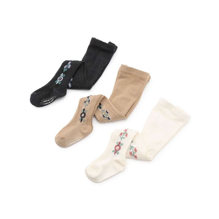 Flower Jacquard Tights,Beige, medium image number 6