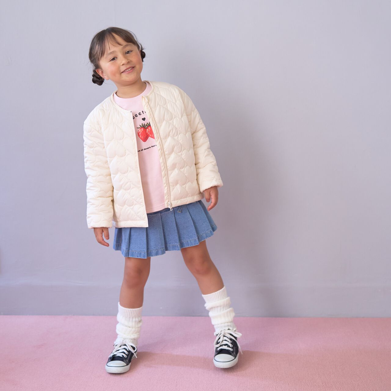 [Light and Fluffy] Heart Quilted Puff Jacket with Storage Pouch,Blue gray, large image number 1