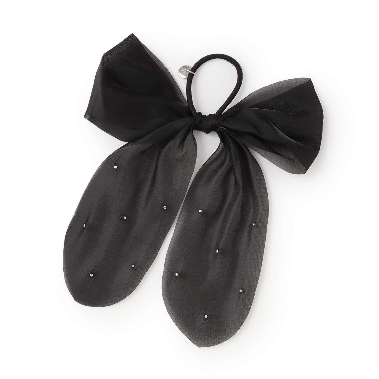 Sheer Pearl Ribbon Hair Tie,Black, large image number 1