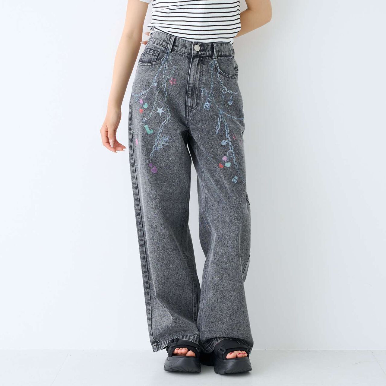 [LTXC] Charm Design Denim Wide Pants,Gray, large image number 0