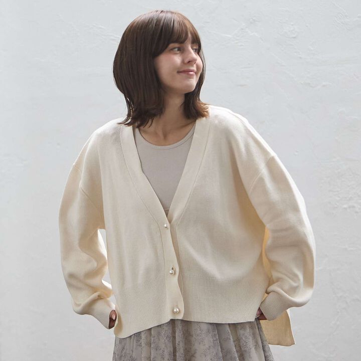 [Link] Pearl Button Knit Cardigan,Black, medium image number 3