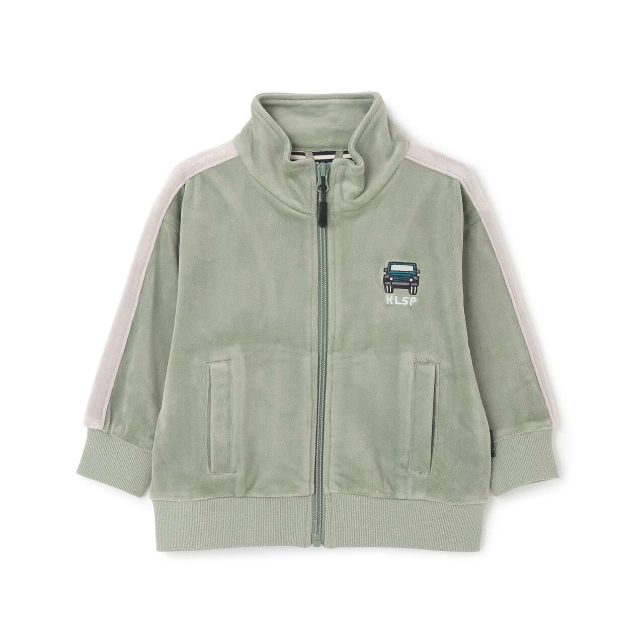 Velour Long-Sleeve Zip-Up Jacket with Car Embroidery,Khaki, large image number 0