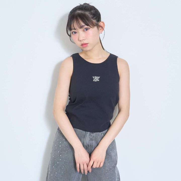 Ribbed Tank Top with Cup,Black, medium image number 0