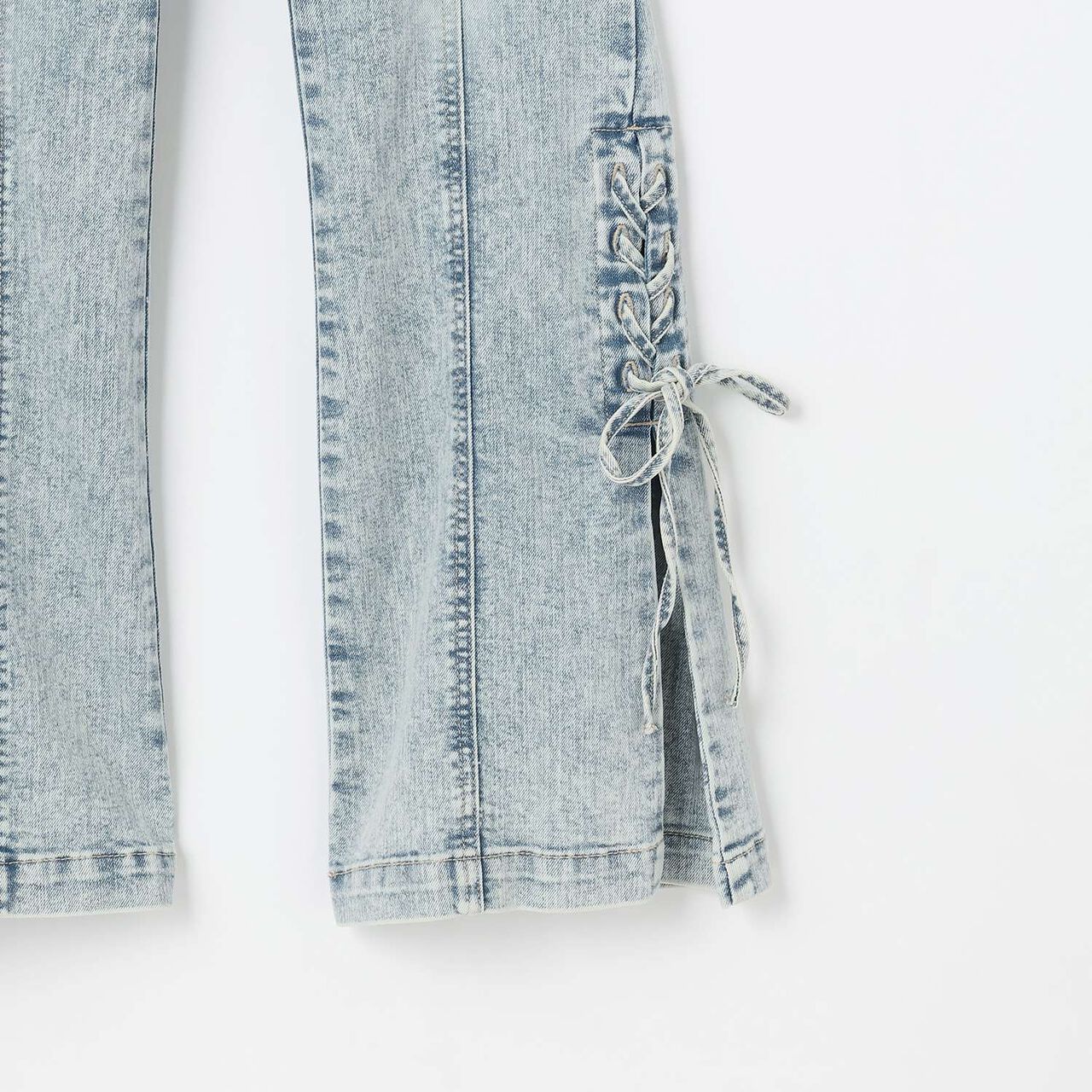 Lace-Up Ribbon Flare Denim Pants,Gray, large image number 13