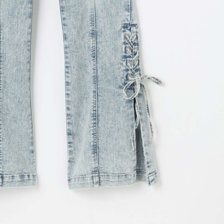 Lace-Up Ribbon Flare Denim Pants,Gray, medium image number 13