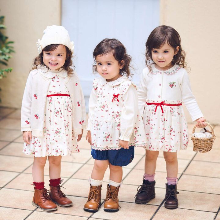 Wild Strawberry Long-Sleeve Balloon One-Piece Dress [Organic] [Made in Japan],Pearl white, medium image number 2