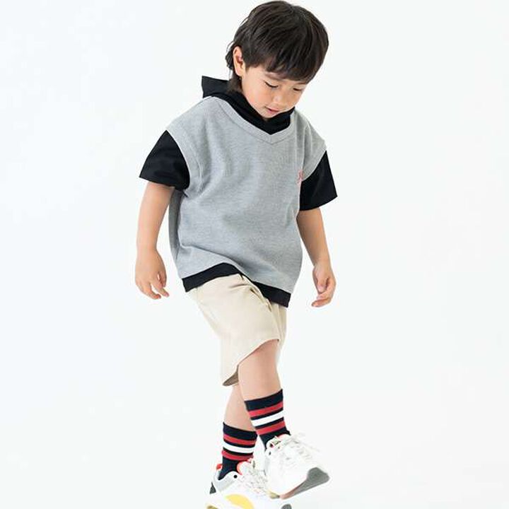 Layered Short-Sleeve Hoodie Vest,Top gray, medium image number 2