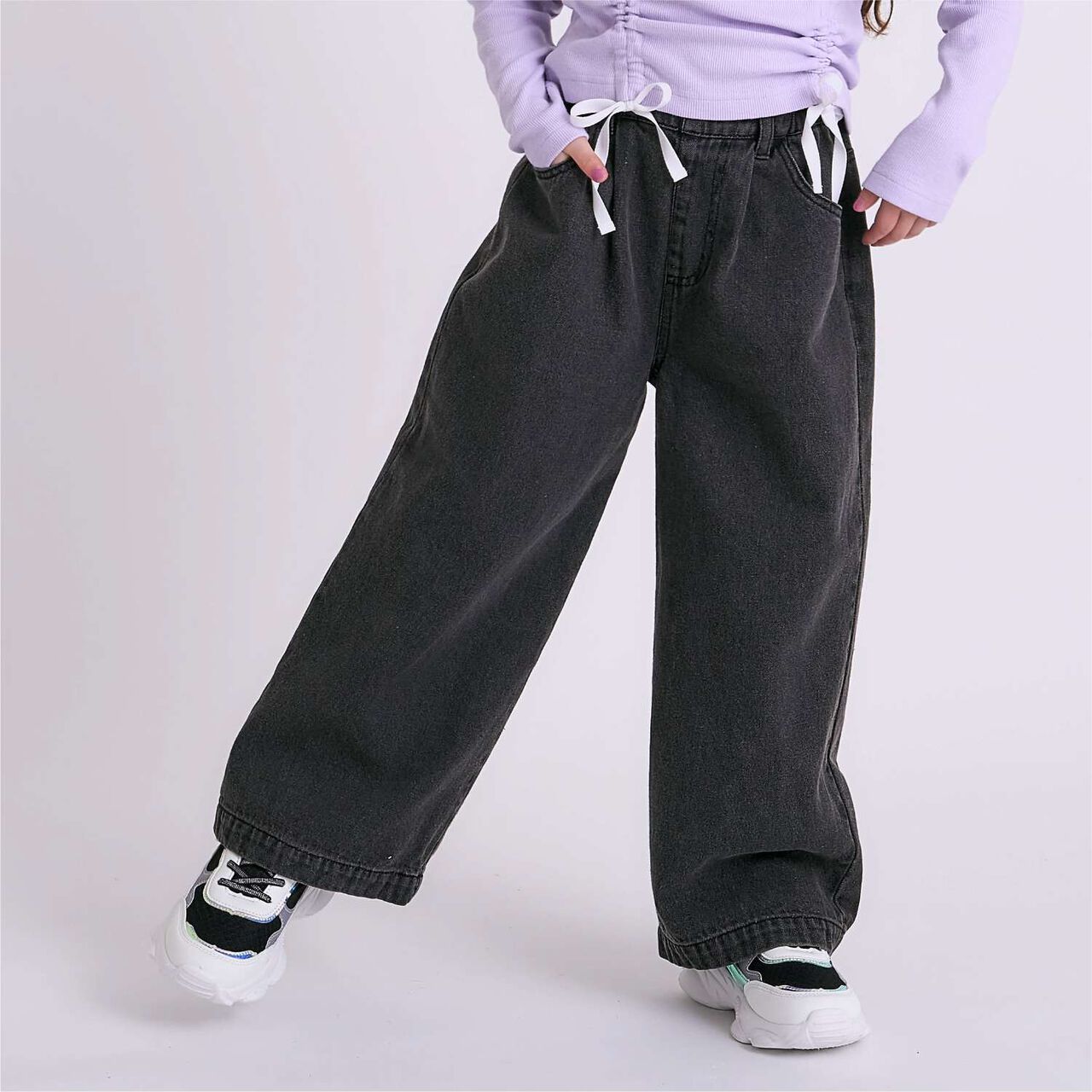 Denim Wide Pants,Black, large image number 0
