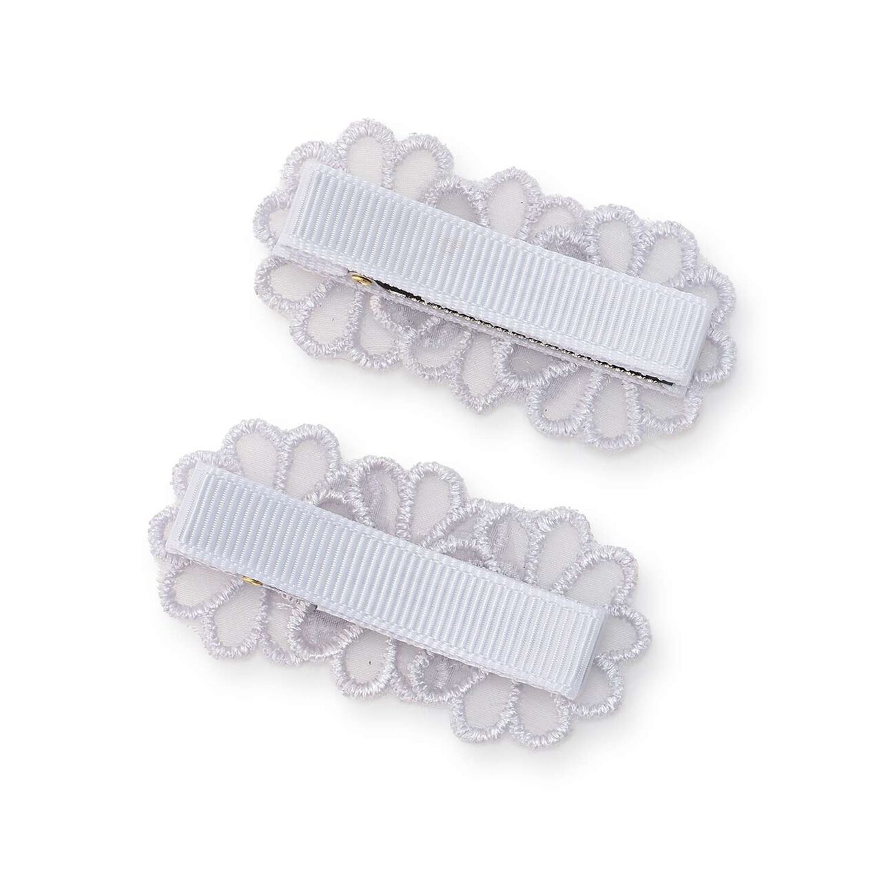 Lace Flower Hair Clips 2P/L,Off white, large image number 1