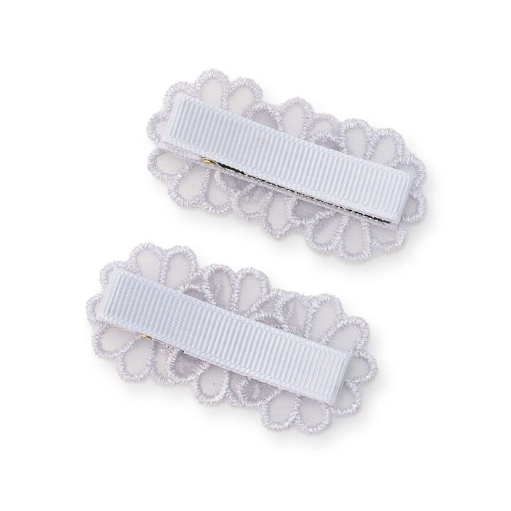 Lace Flower Hair Clips 2P/L,Off white, medium image number 1