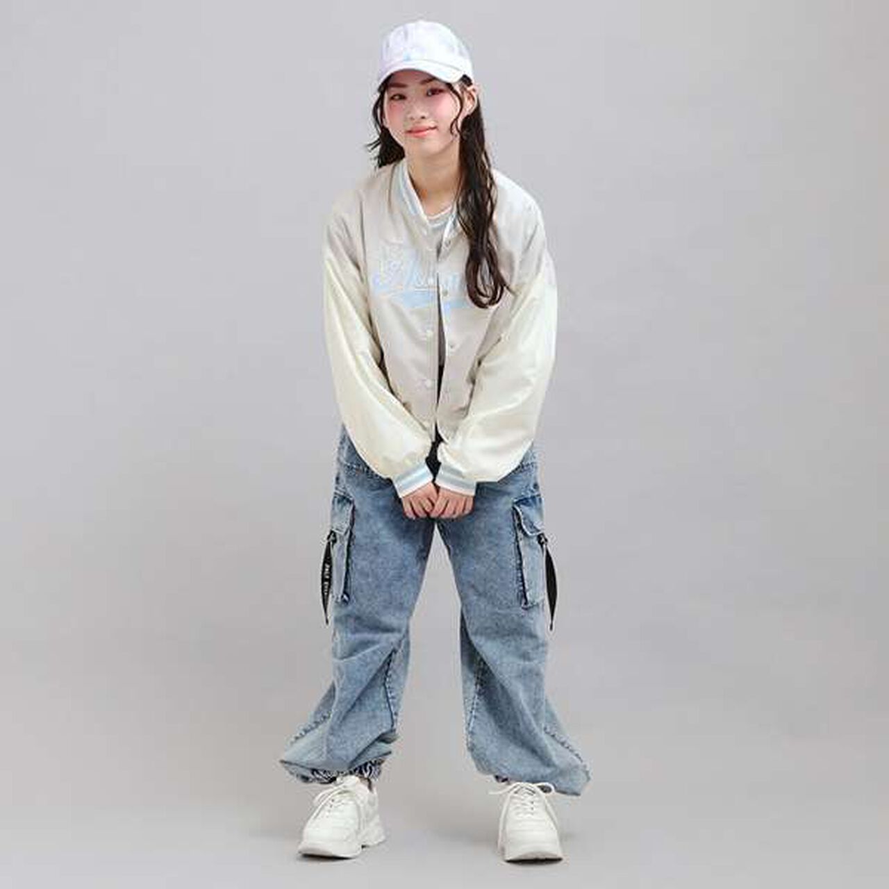 Cheer Logo Appliqu&eacute; Varsity Jacket,Gray, large image number 11