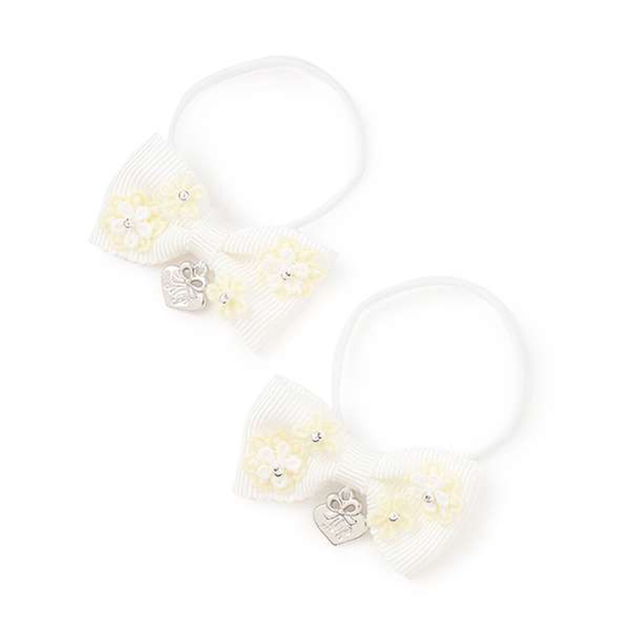 Flower Ribbon Hair Ponytail Holder 2-Piece Set,Off white, large image number 0
