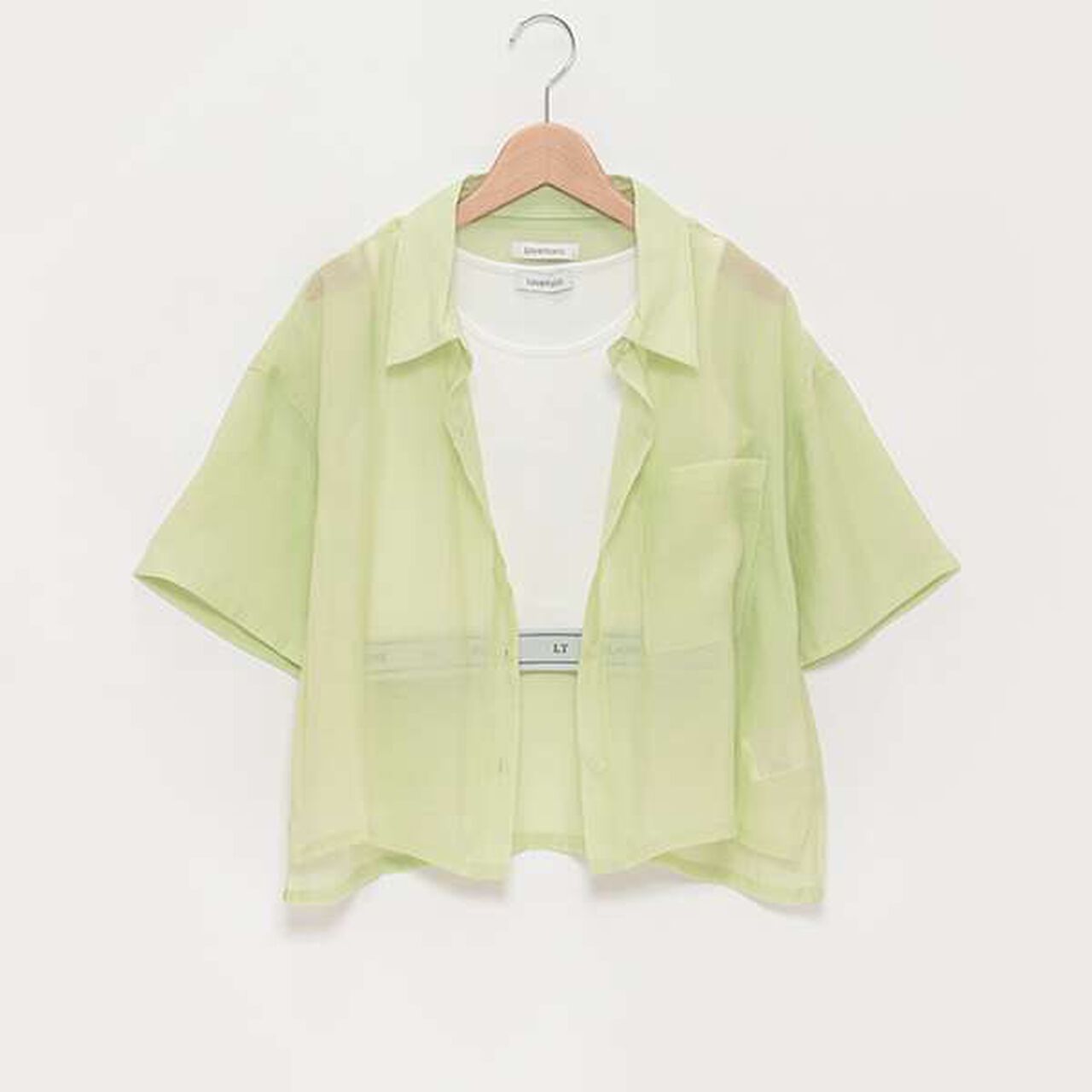Short-Sleeve Sheer Shirt with Inner Lining,Off white, large image number 6