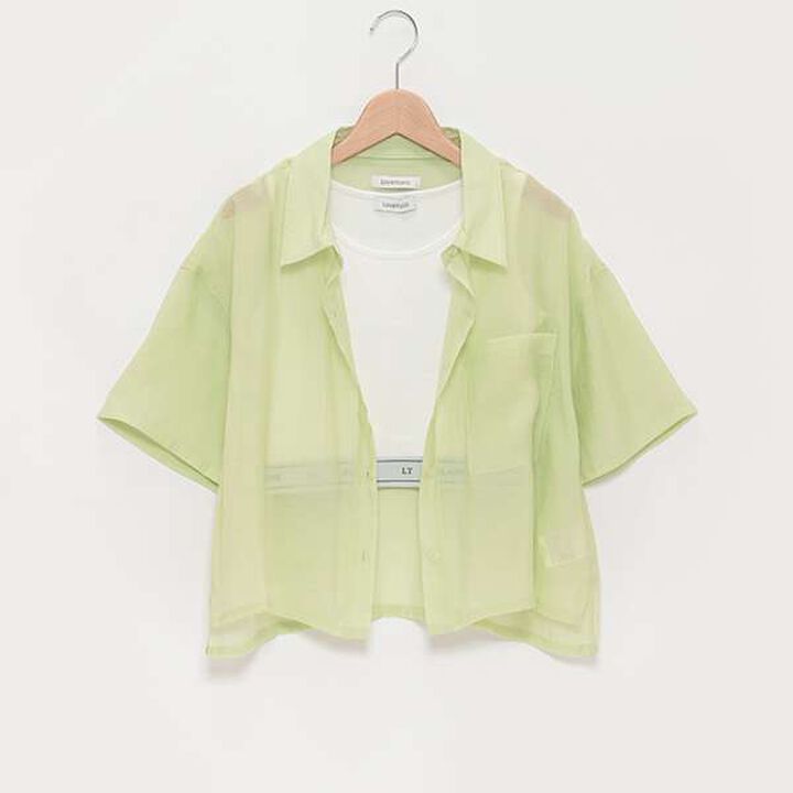 Short-Sleeve Sheer Shirt with Inner Lining,Off white, medium image number 6