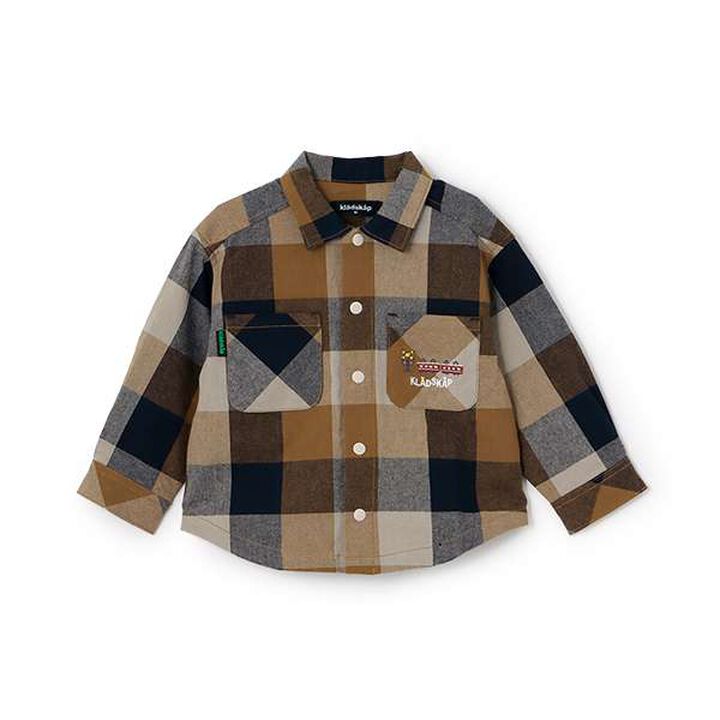 [Restock] Train Embroidery Checkered Long-Sleeve Shirt,Brown, medium image number 0