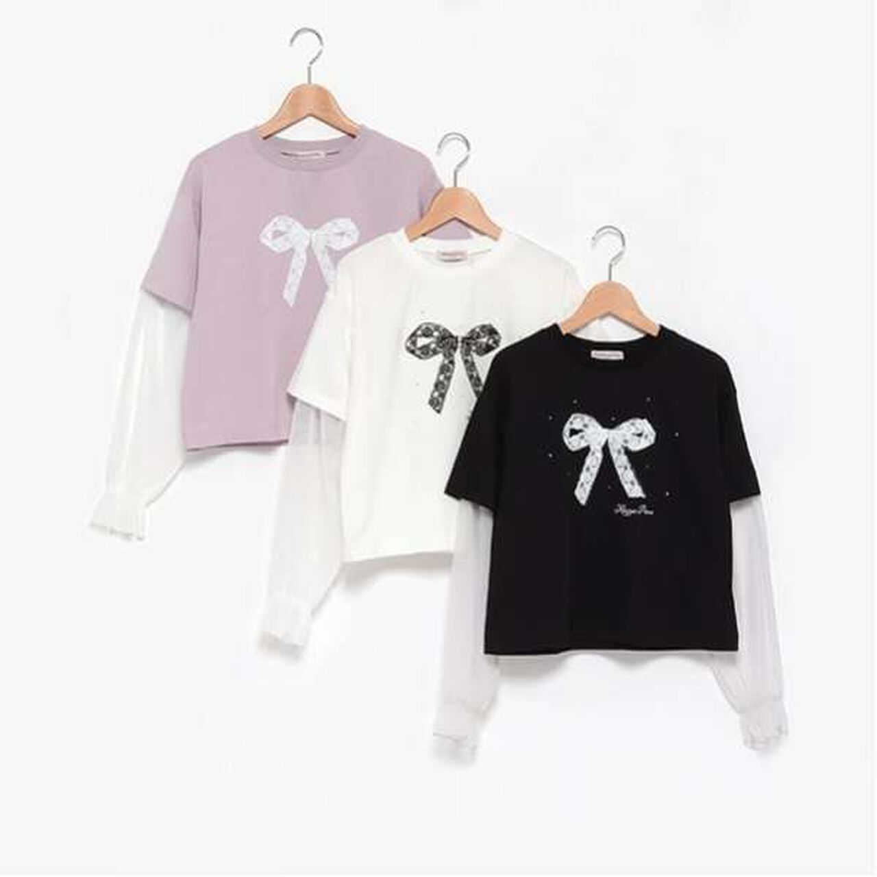 Tulle Layered Sleeve T-Shirt,Light pink, large image number 3