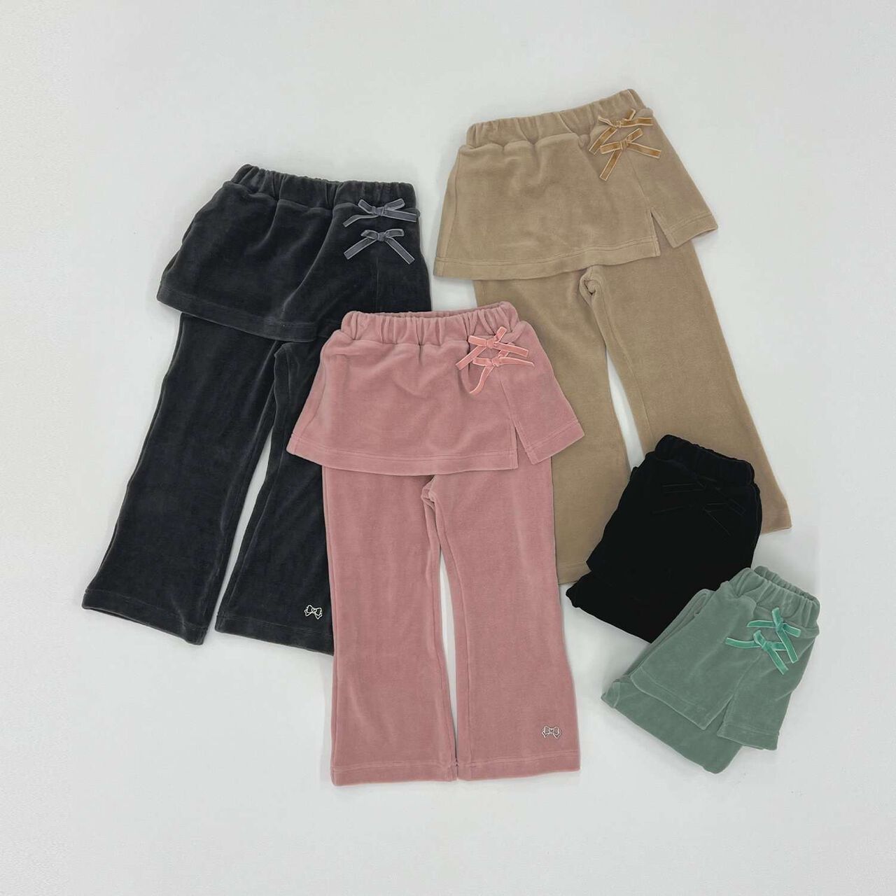 Plush Velour Coordinatable Setup Flared Pants with Skirt,Emerald green, large image number 13