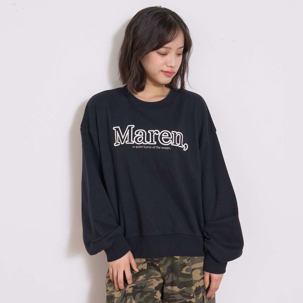 [Instant Cute Top] 3D Logo Embroidery Basic Sweatshirt,Off white, large image number 5