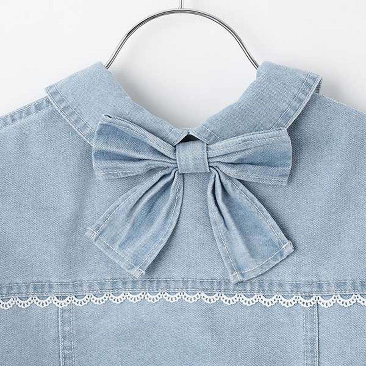 Lace Trim Dropped Shoulders Denim Jacket,Pink, large image number 12