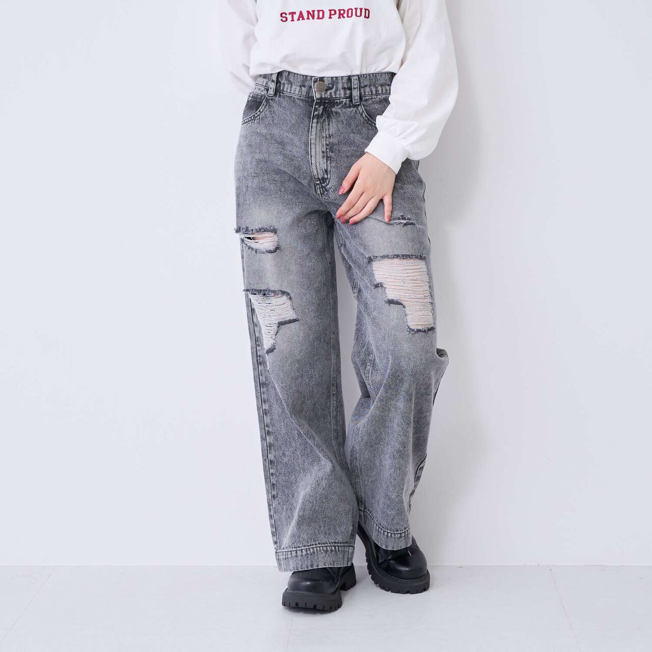 [LTXC] Distressed Denim Wide Pants,Sax blue, large image number 6