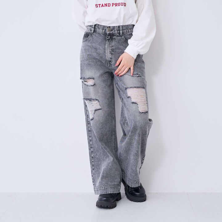 [LTXC] Distressed Denim Wide Pants,Sax blue, medium image number 6