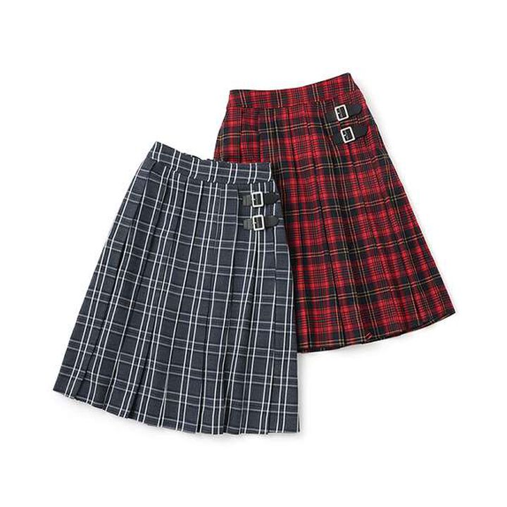 Midi-Length Pleated Skirt with Buckle Belt,Gray, medium image number 4