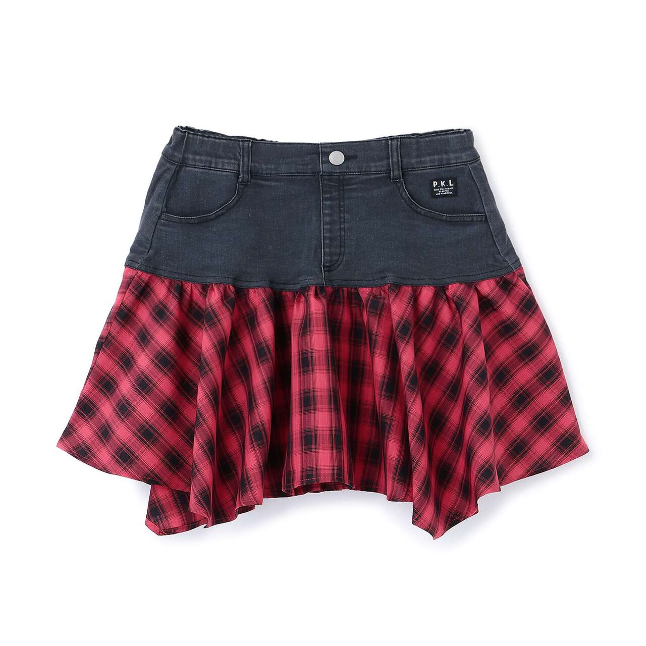 [Quick-Dry Absorbent Inner Shorts] Hem Checkered Panel Asymmetric Skirt,Red, large image number 0