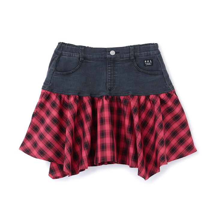 [Quick-Dry Absorbent Inner Shorts] Hem Checkered Panel Asymmetric Skirt,, medium