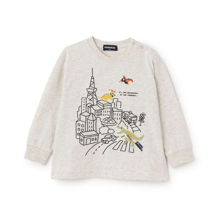 [Restock] Travel Dinosaur Long-Sleeve T-Shirt,Milky white, medium image number 0