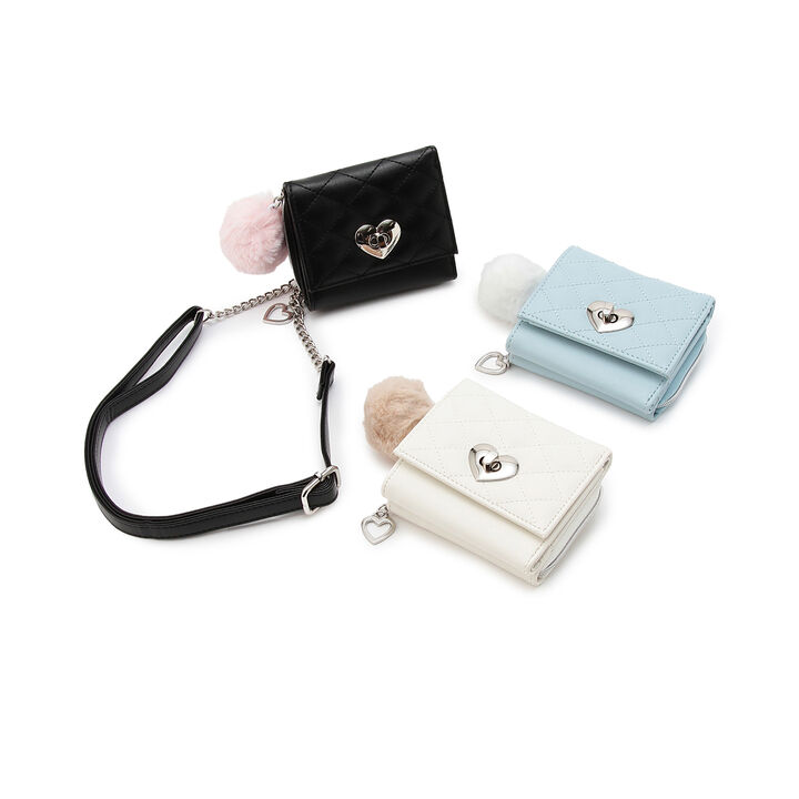 Faux Fur Charm Quilted Wallet,Off white, medium image number 9