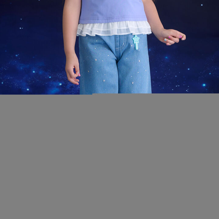 Sparkling Denim Wide Pants with Glow-in-the-Dark Charm [Cool Touch],, medium