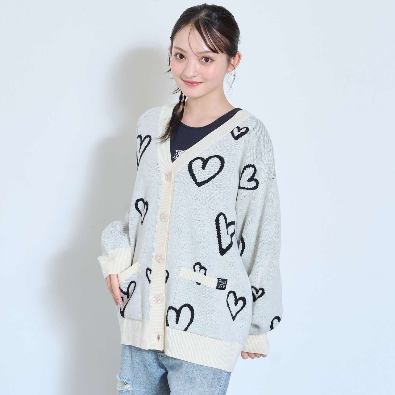 [7days/Washable] Heart Pattern Cardigan,Lavender, large image number 1