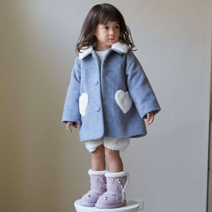 Faux Fur Collar Heart Pocket Coat,Gray, medium image number 0