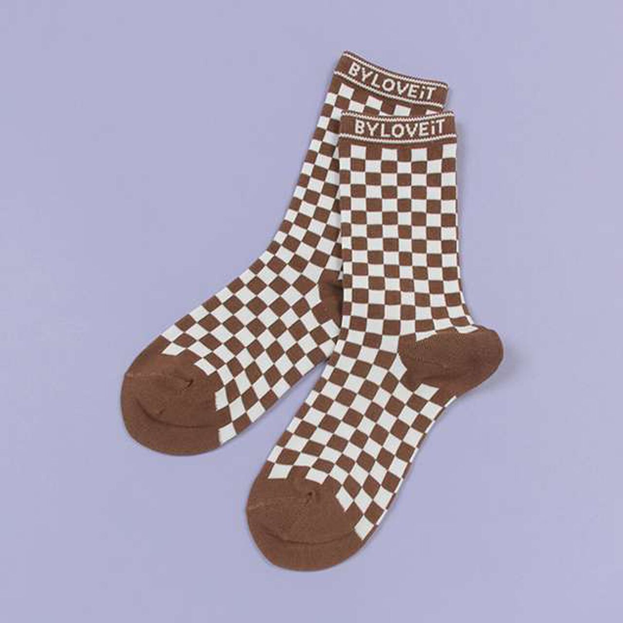 Checker Crew Socks [Made in Japan],Brown, large image number 0