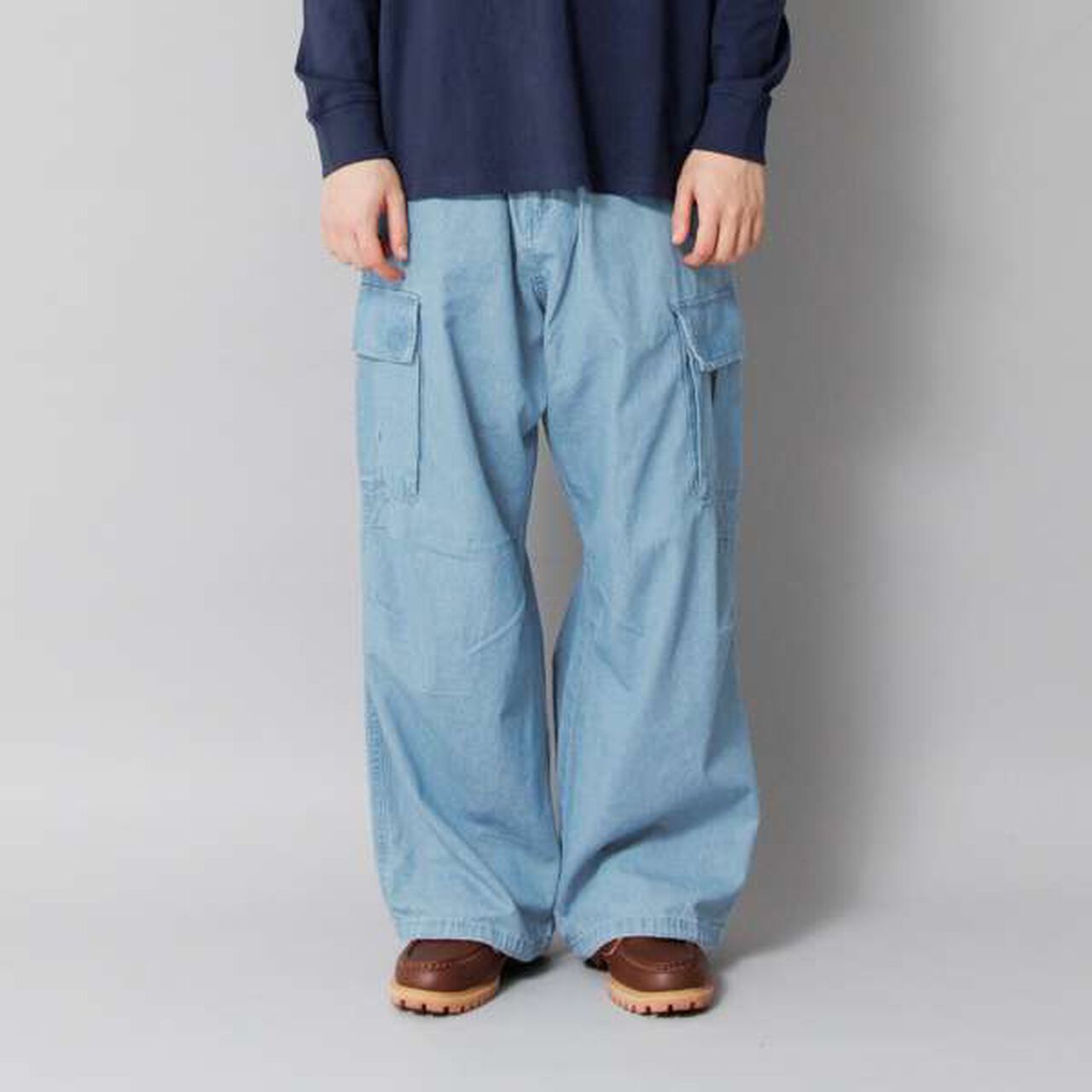 Light Denim Wide Cargo Pants,Deep blue, large image number 21