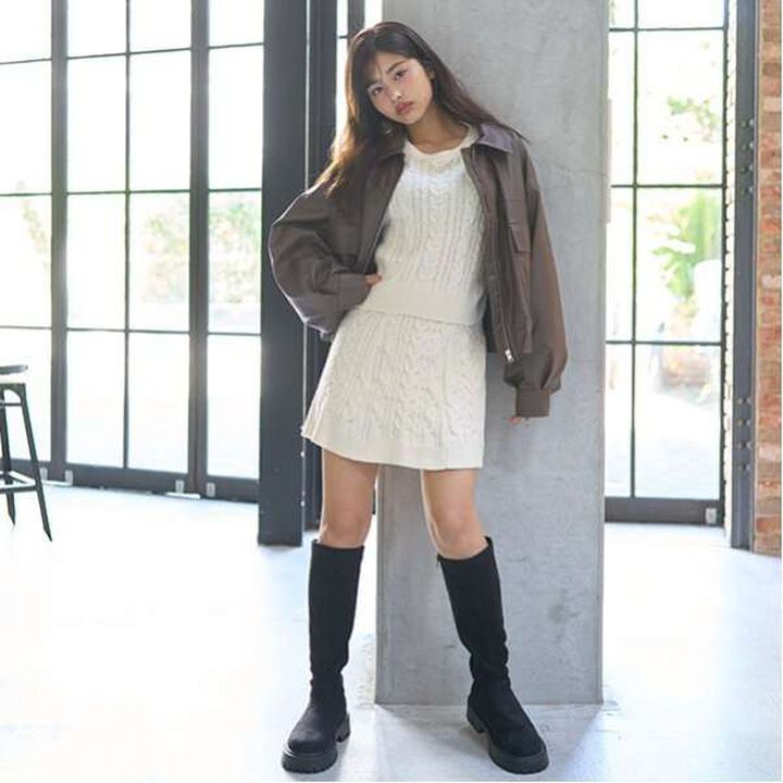 Cable Knit Set-Up,Black, medium image number 1