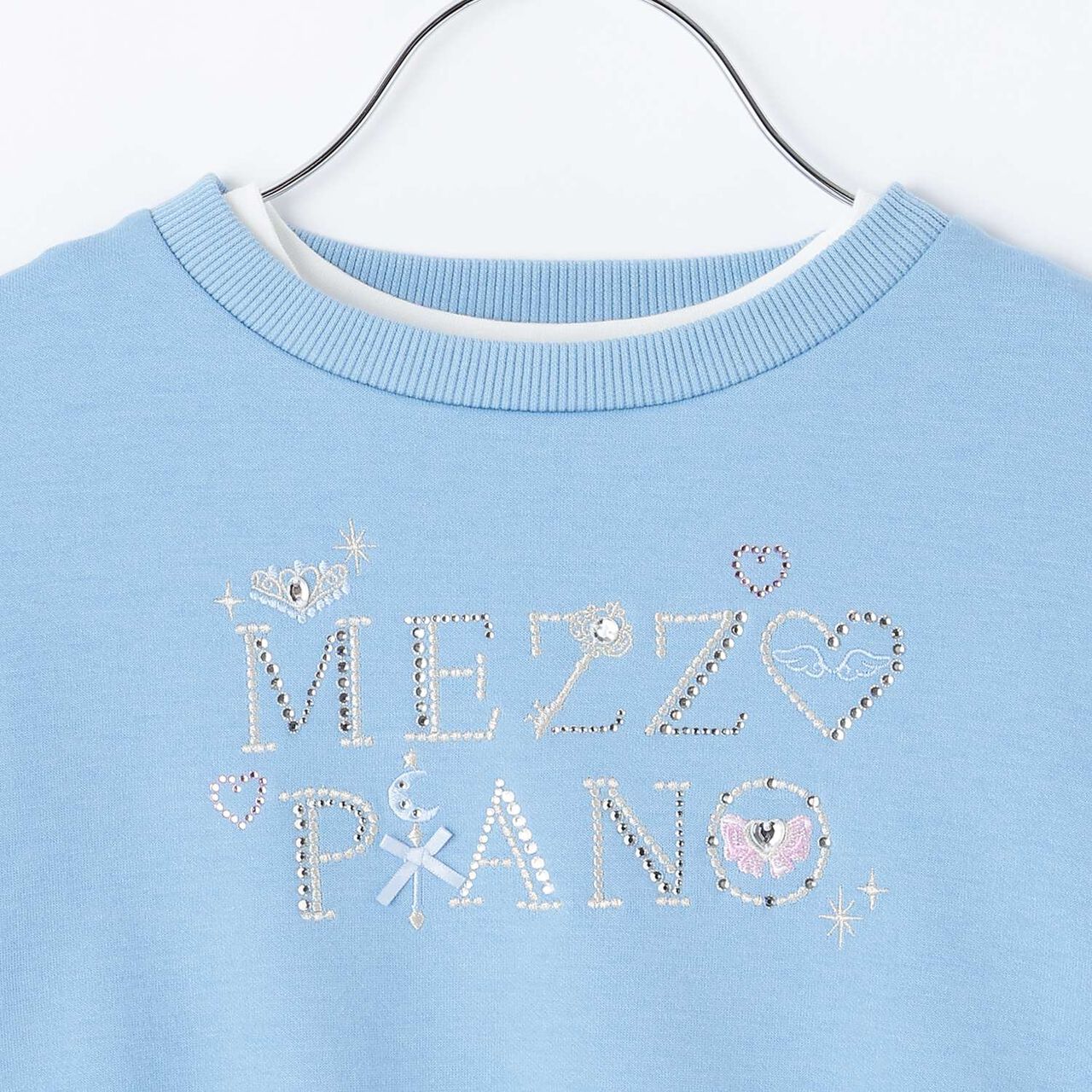 Rhinestone Logo Sweatshirt & Tulle Hem T-Shirt Set,Off white, large image number 5