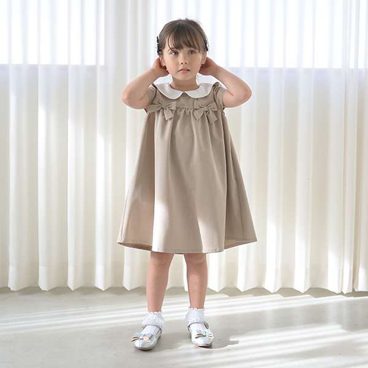 [Occasion-Ready] Round Collar One-Piece Dress with Ribbon,Mint, large image number 2