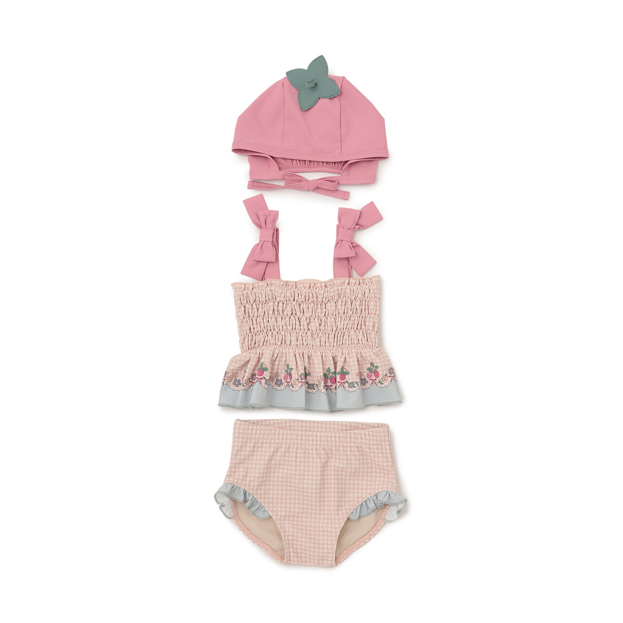 [SWIM] Baby Fruit Print Bikini with Cap,Yellow, large image number 2