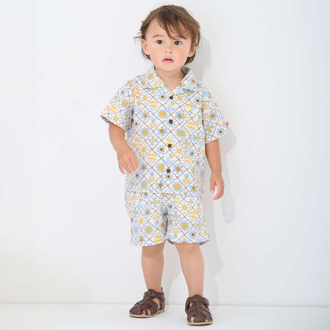 [Link] Cotton Rayon All-Over Pattern Short-Sleeve One-Piece Dress,Black, large image number 7