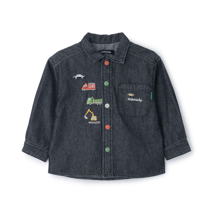 Embroidered Long-Sleeve Shirt with Work Vehicle Motif,Black, medium image number 0