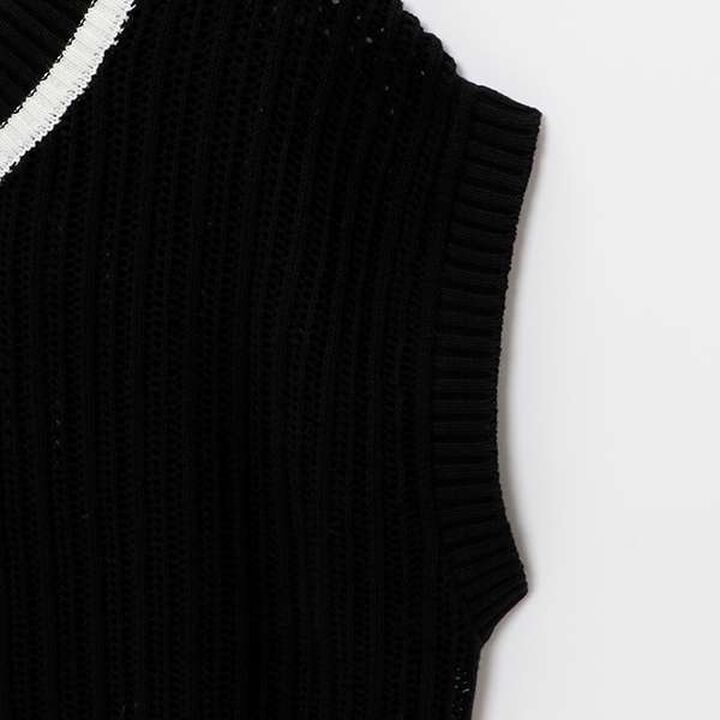 [AMI] Patchwork Knit Mesh Vest Set,Black, medium image number 14