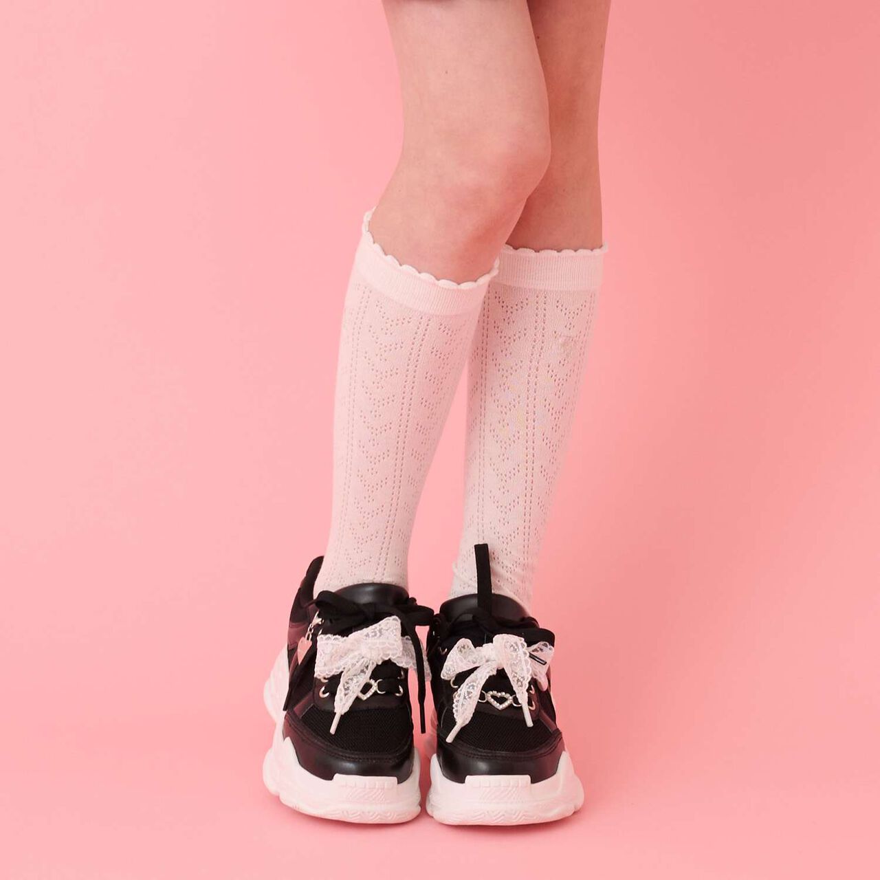 Lace Knit Knee-High Socks,Off white, large image number 0