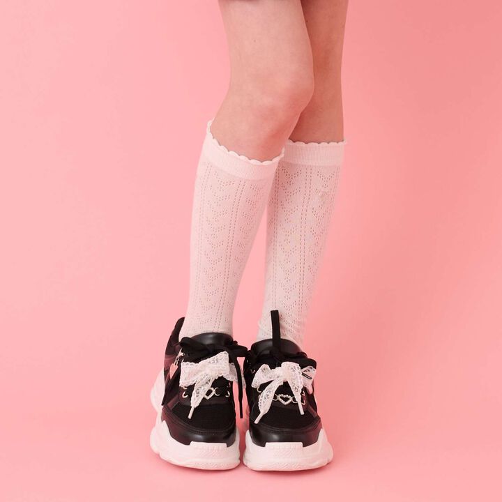 Lace Knit Knee-High Socks,Off white, medium image number 0