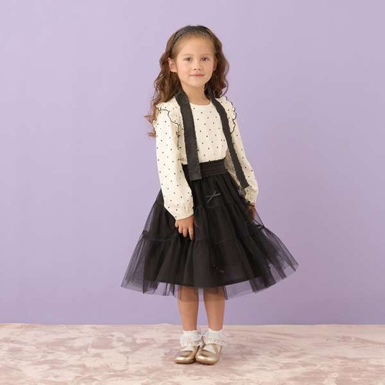 Tiered Tulle Skirt with Ribbon,Black, large image number 7