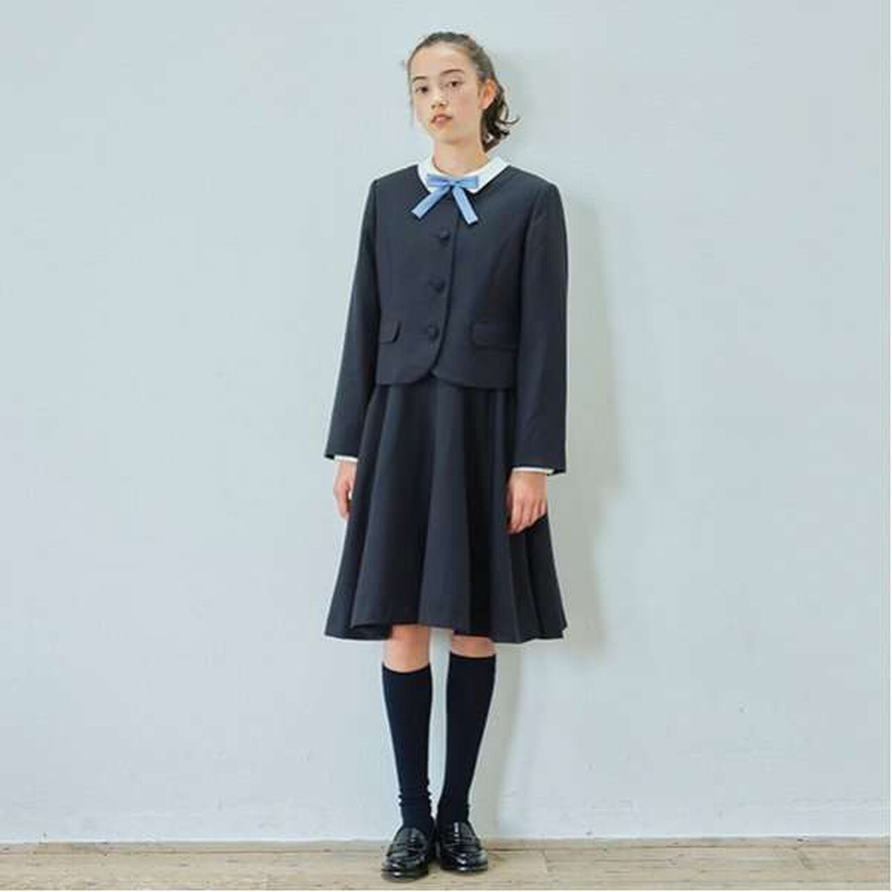 Saxony Wool White Collar One-Piece Dress,Navy, large image number 4