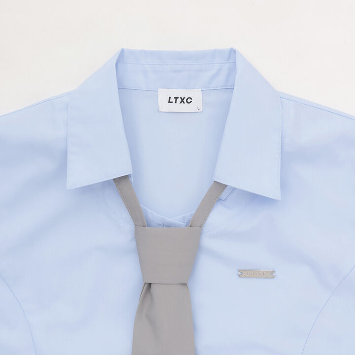 [LTXC] Stylish Short-Sleeve Shirt with Trendy Tie,Off white, medium image number 19